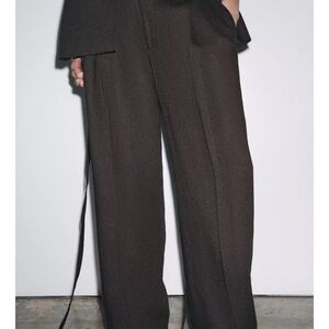 Zara Brown Wide-Leg linen Trousers Med